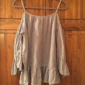 Pale Blue Striped Open Shoulder Top